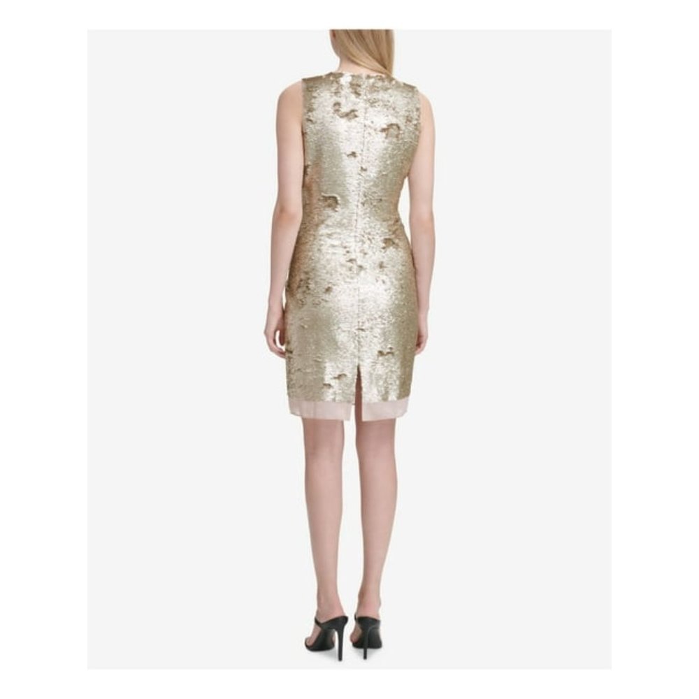 NWT Womens Size 8 Calvin Klein Gold Full Sequin Sheath Mini Dress - Picture 6 of 6